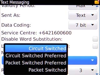 Scroll to Circuit Switched and press the Navigation key.