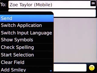 Scroll to Send and press the Navigation key.