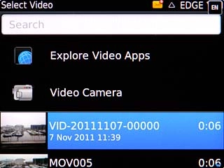 Highlight the required video clip and press the Navigation key.