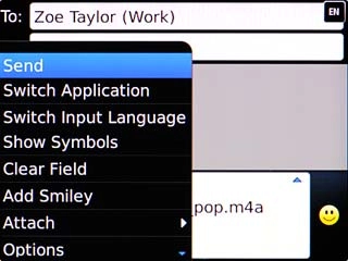 Scroll to Send and press the Navigation key.