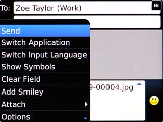 Scroll to Send and press the Navigation key.