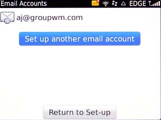 If you have already set up an email account:Scroll to Set up another email account and press the Navigation key.