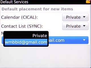 Scroll to the required email account and press the Navigation key.