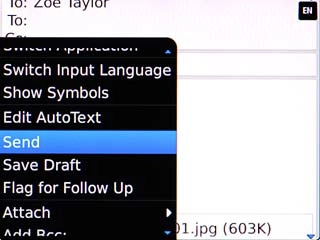 Scroll to Send and press the Navigation key.
