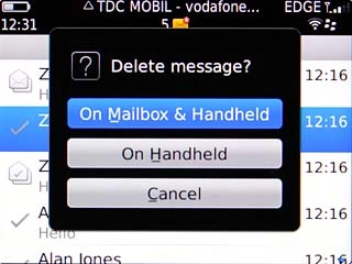 To delete the email message from the server:Scroll to On Mailbox & Handheld and press the Navigation key.