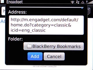 Scroll to Add and press the Navigation key to save the bookmark.