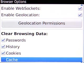 Scroll to Cache below Clear Browsing Data and press the Navigation key.