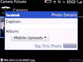 Key in text for the picture.Scroll to Upload and press the Navigation key.