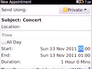 Highlight Start and End and follow the instructions on the display to select start and end time.Follow the instructions on the display to key in further information.