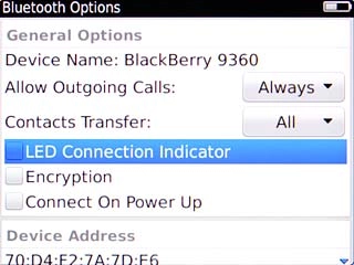 Highlight the menu item and press the Navigation key to turn the function on or off.