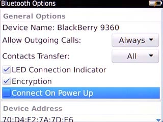 Highlight the menu item and press the Navigation key to turn the function on or off.