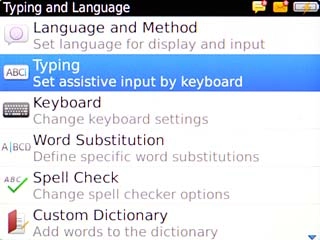 Scroll to Typing and press the Navigation key.
