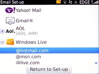Highlight the required email domain and press the Navigation key.
