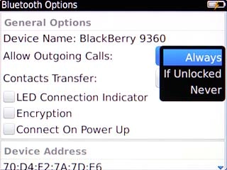 Highlight the required setting and press the Navigation key.
