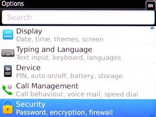 Scroll to Security and press the Navigation key.