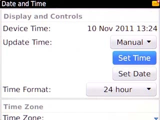 Scroll to Set Time and press the Navigation key.