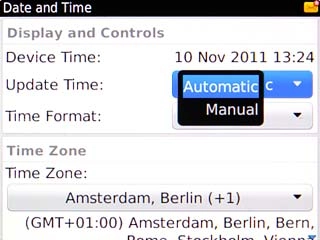 Scroll to Automatic or Manual and press the Navigation key to turn automatic date and time update on or off.