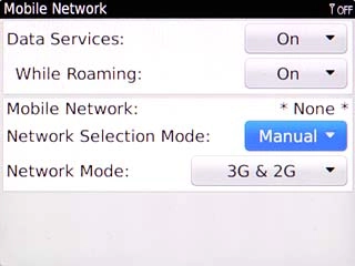 Scroll to Network Selection Mode and press the Navigation key.