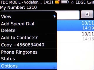 Scroll to Options and press the Navigation key.