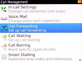 Scroll to Call Forwarding and press the Navigation key.
