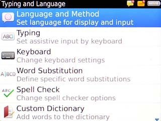 Scroll to Language and Method and press the Navigation key.