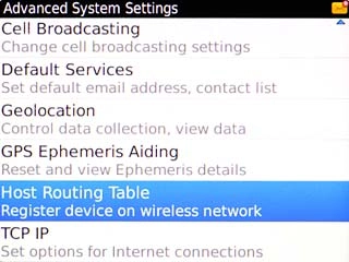 Scroll to Host Routing Table and press the Navigation key.