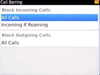 Highlight All Calls or Incoming If Roaming below Block Outgoing Calls and press the Navigation key.