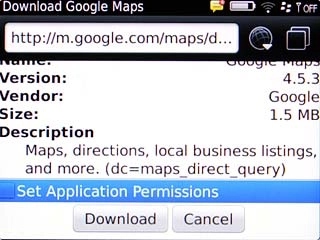 Scroll to Set Application Permissions and press the Navigation key to turn on the function.