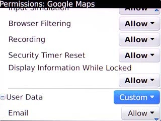 Highlight the drop down list next to User Data and press the Navigation key.