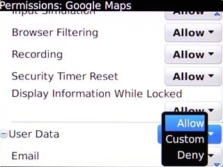 Scroll to Allow and press the Navigation key.