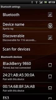 When the box next to the menu item is ticked (V), Bluetooth visibility is turned on.