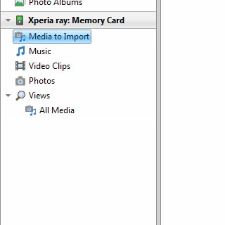 Press Media to Import below Xperia ray: Memory Card on the left side of the screen.