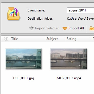 Press Import All at the top of the screen to transfer pictures and video clips from your phone to your computer