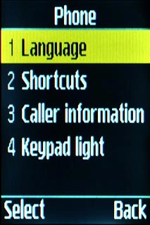 Scroll to Language and press the Navigation key.