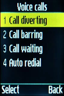 Scroll to Call diverting and press the Navigation key.