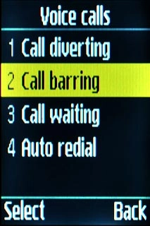 Scroll to Call barring and press the Navigation key.