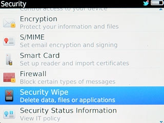 Press Security Wipe.