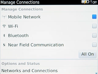Press Mobile Network to turn flight mode on or off.When the box next to the menu item is empty, flight mode is turned off.