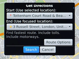 Press Search.After a moment a description of the selected route is displayed.