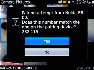 Check that the same access code is displayed on both devices and press Yes.The transfer of the file needs to be accepted at the receiving end.The file is sent.