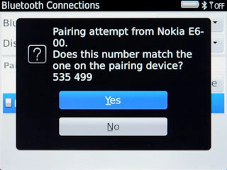 Check that the same access code is displayed on both devices and press Yes.The Bluetooth device is added.