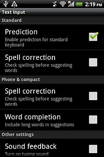 Press Word completion to turn word suggestion on or off.