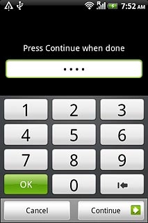 Key in the required phone lock code and press Continue.