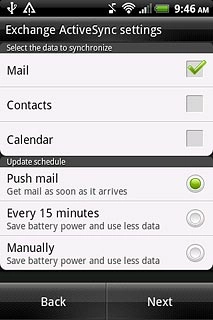 Press Next.Please note:Each time your phone connects to the server to synchronise, data charges will apply.