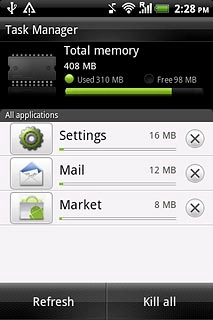 To end an application:Press X next to the required application.