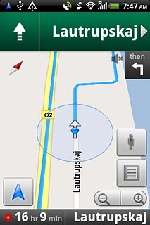 The navigation window with information about your route is displayed.The next turn and the next route detail are displayed at the top of the display.