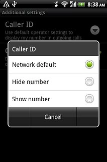 Press Network default, Hide number or Show number.