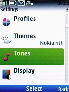 Scroll to Tones and press the Navigation key.