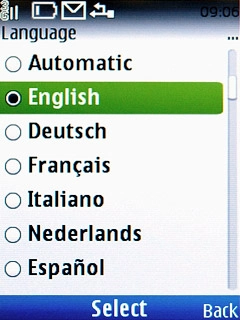 Highlight the required language and press the Navigation key.