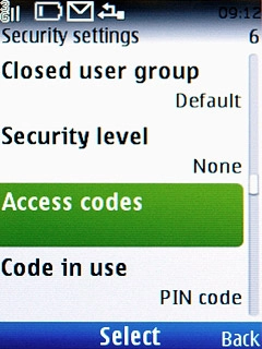 Scroll to Access codes and press the Navigation key.